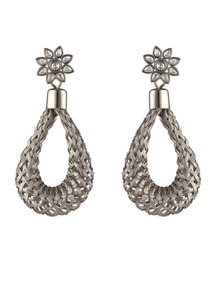 Priyaasi Stylish Floral Gunmetal Drop Earrings