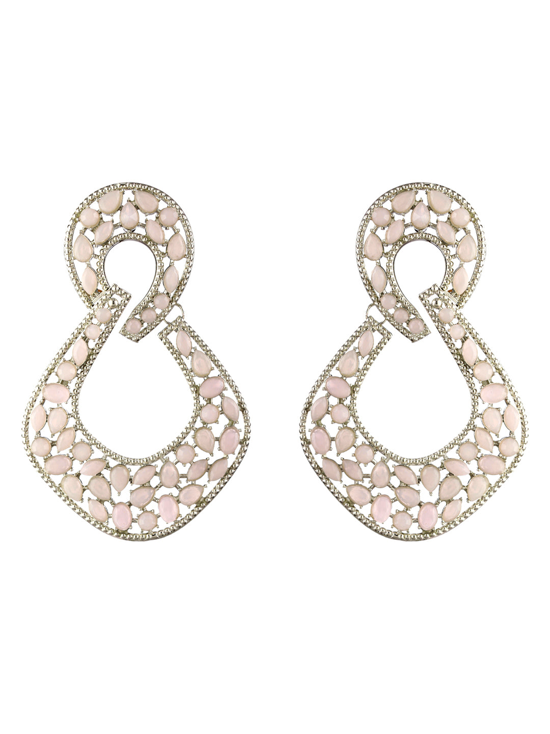 Priyaasi Pink Studded Leaf Silver-Plated Drop Earrings