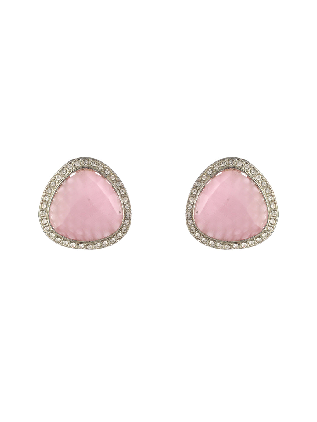 Priyaasi Pink Stone Studded Oxidised Silver Stud Earrings
