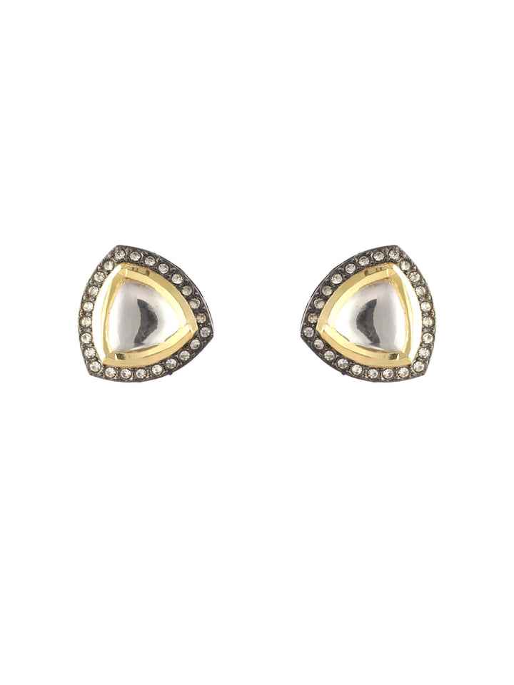 Priyaasi Triangular Stone Embedded Oxidised Silver Stud Earrings