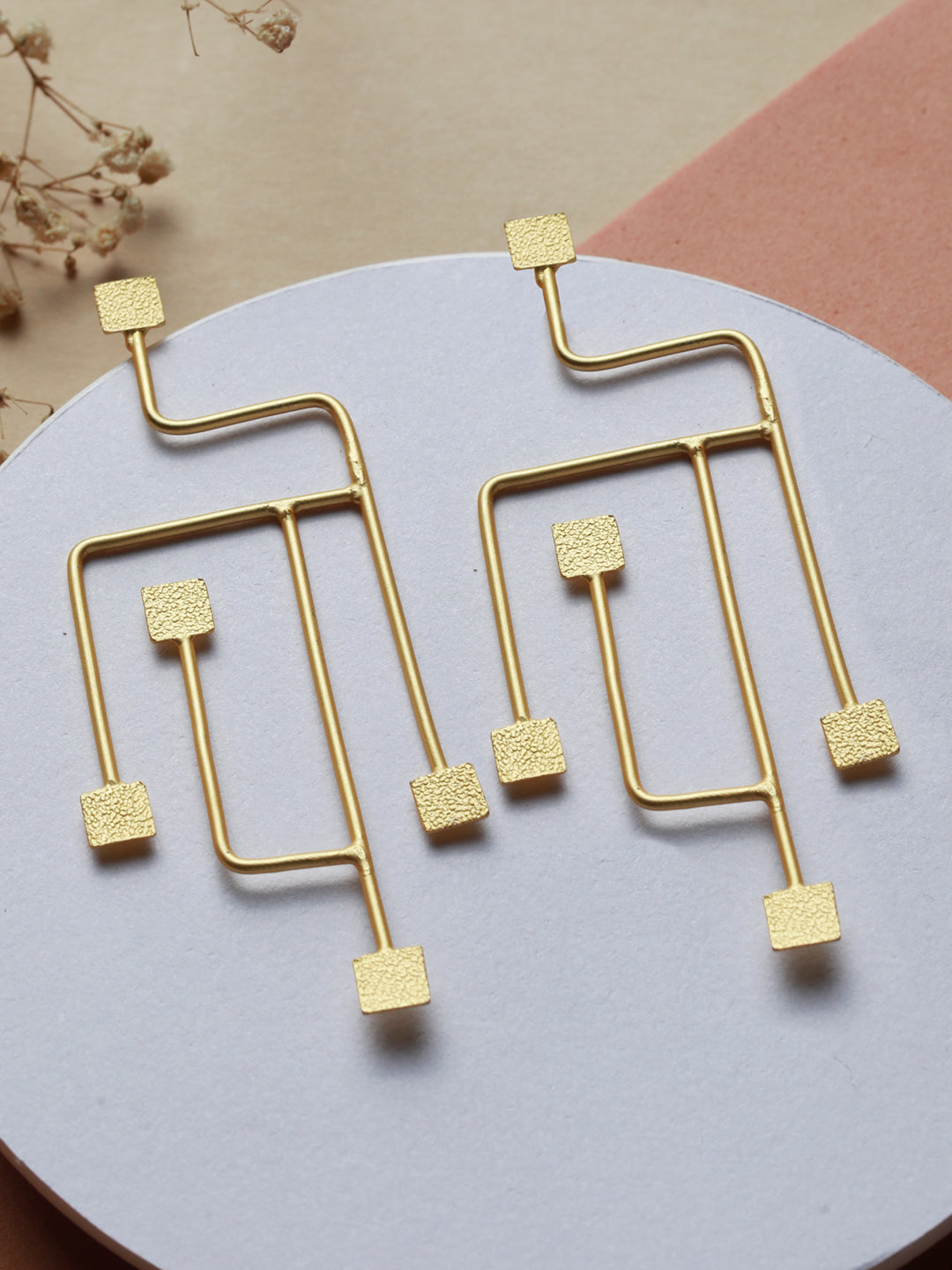 Priyaasi Contemporary Line Design Gold-Plated Drop Earrings