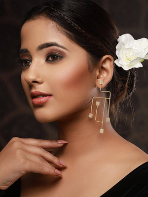 Priyaasi Contemporary Line Design Gold-Plated Drop Earrings