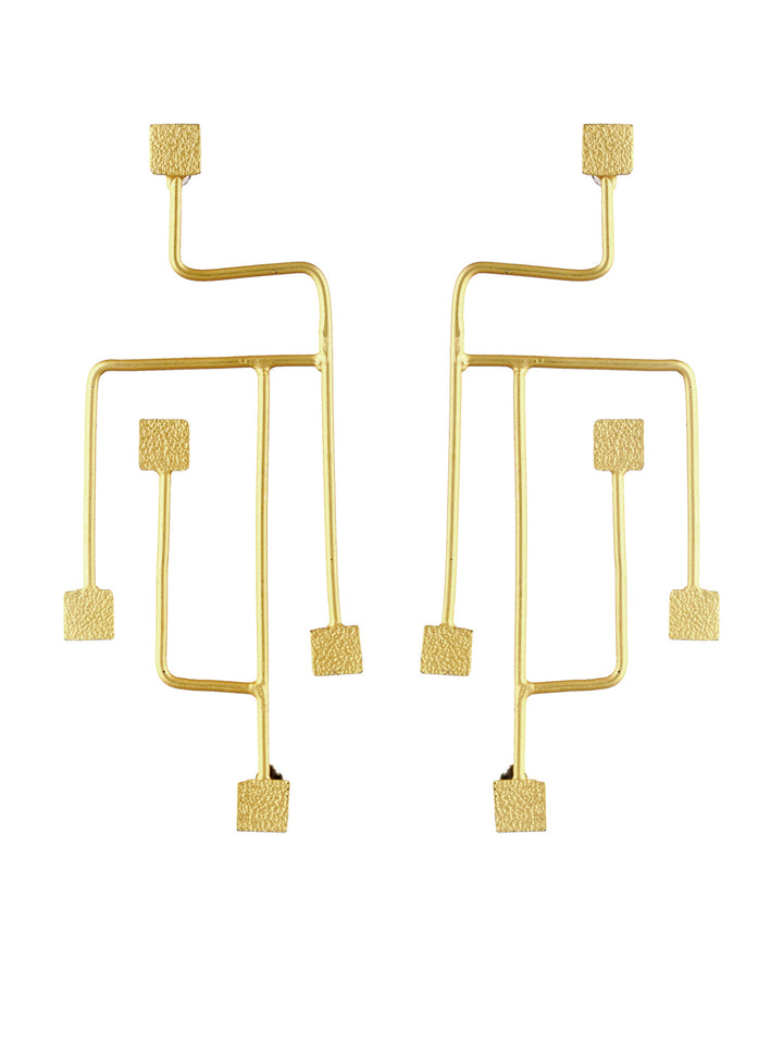 Priyaasi Contemporary Line Design Gold-Plated Drop Earrings