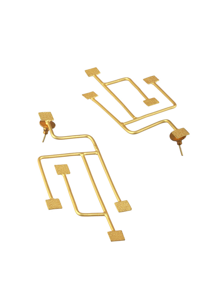 Priyaasi Contemporary Line Design Gold-Plated Drop Earrings