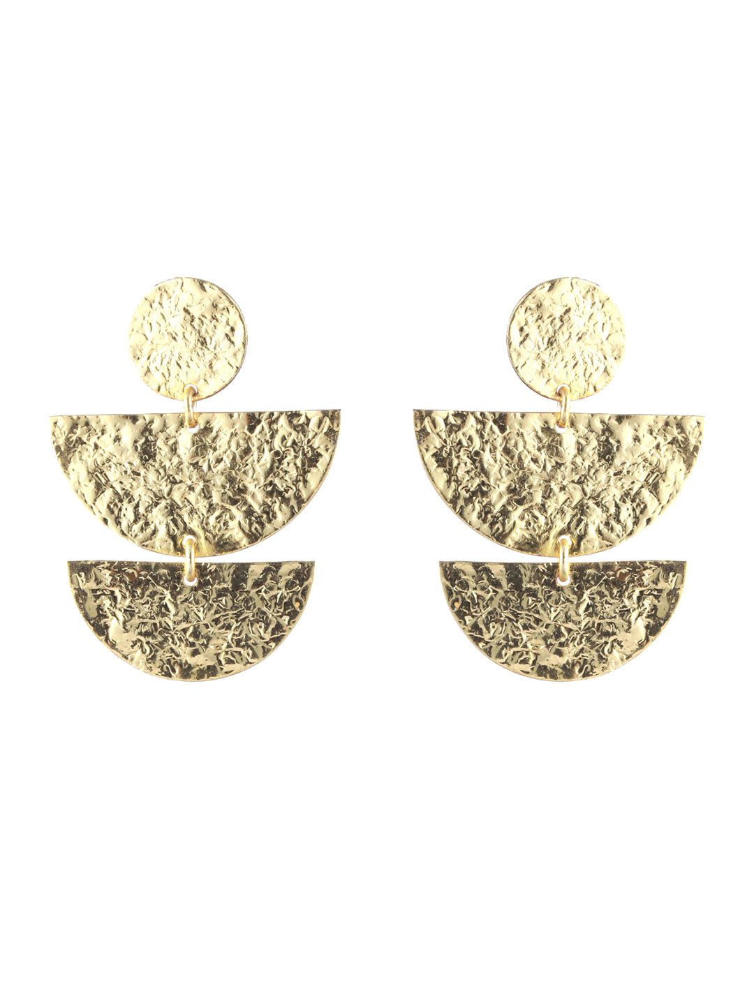 Priyaasi Stylish Multilayer Hammered Gold-Plated Drop Earrings