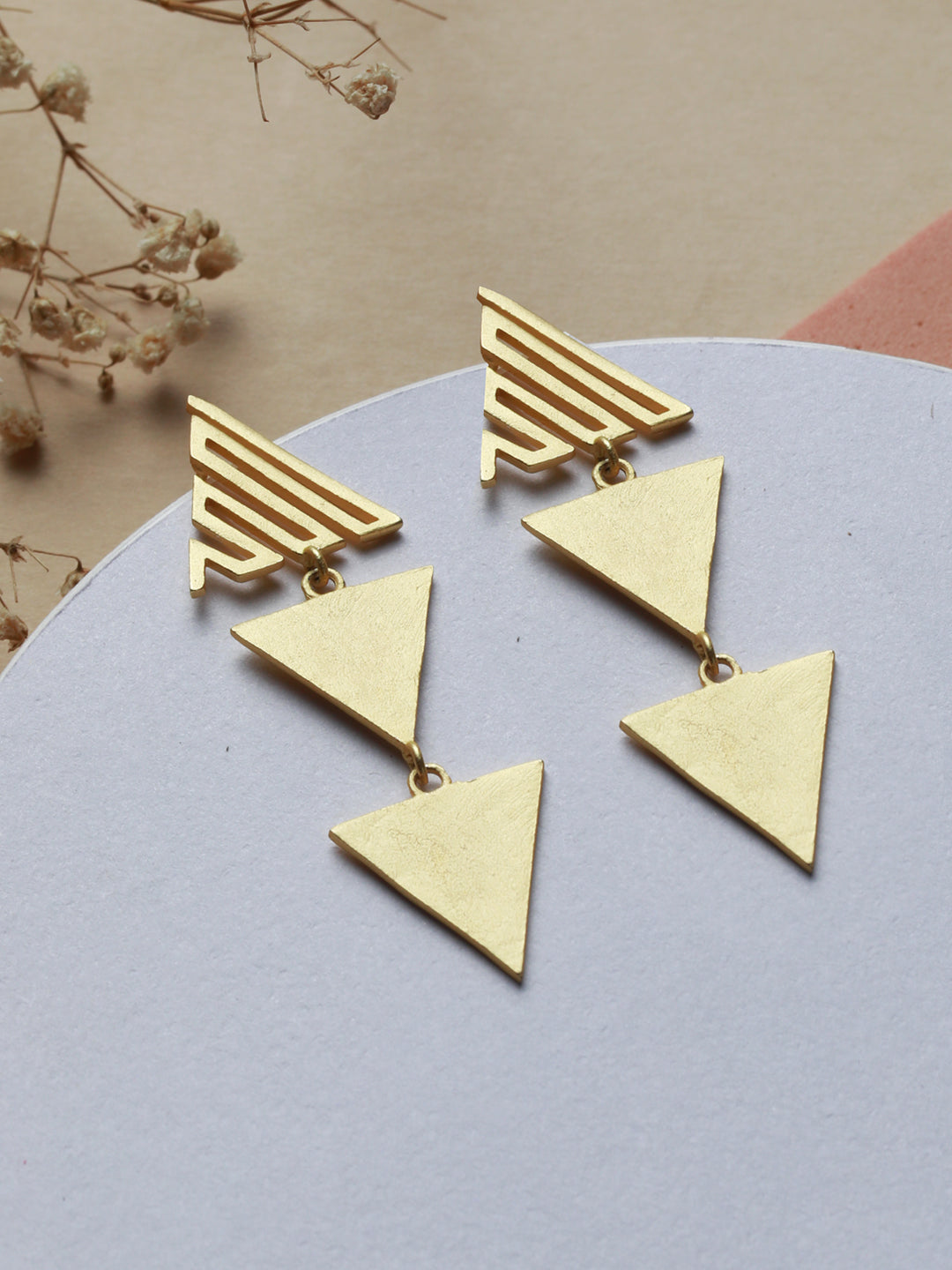 Priyaasi Designer Triangular Gold-Plated Drop Earrings