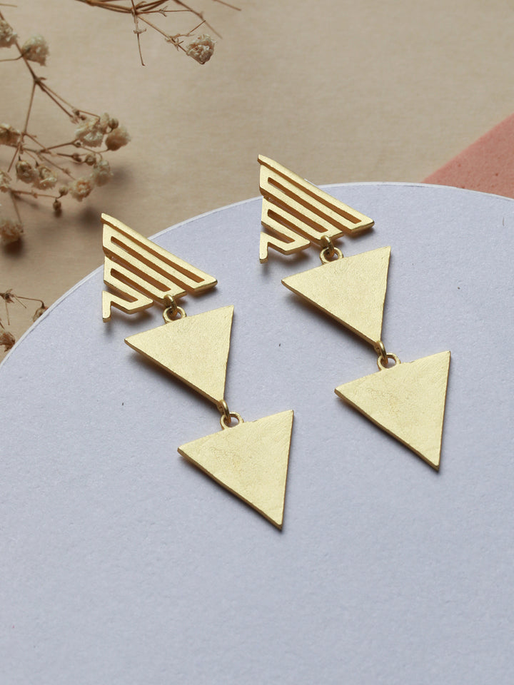 Priyaasi Designer Triangular Gold-Plated Drop Earrings