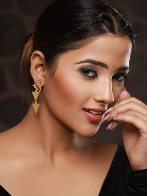Priyaasi Designer Triangular Gold-Plated Drop Earrings