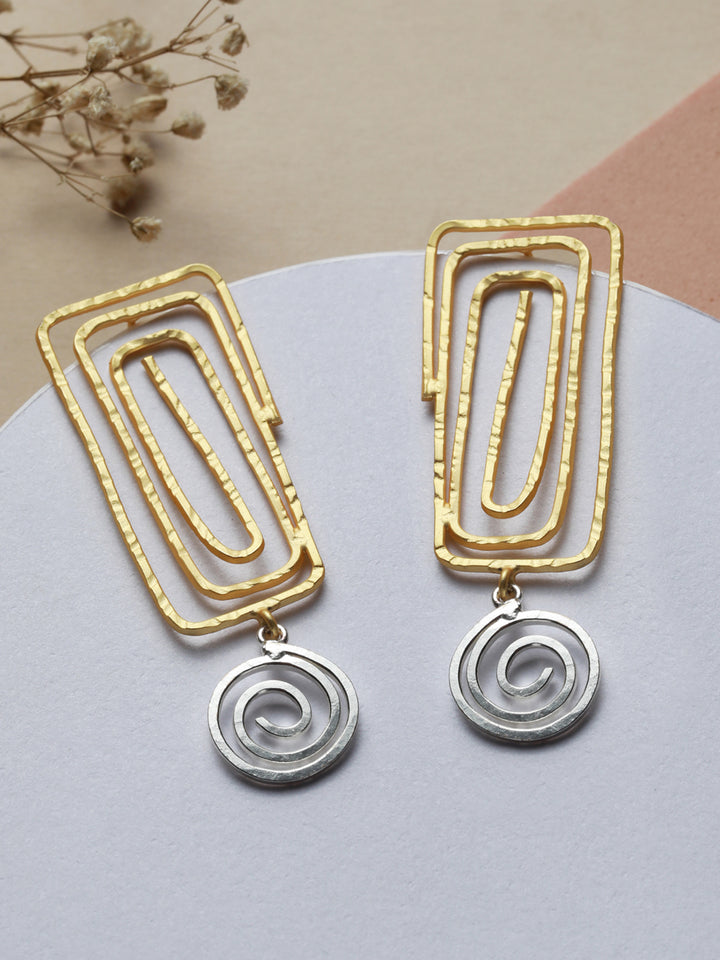 Priyaasi Textured Maze Silver Gold-Plated Drop Earrings