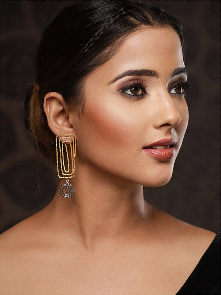 Priyaasi Textured Maze Silver Gold-Plated Drop Earrings