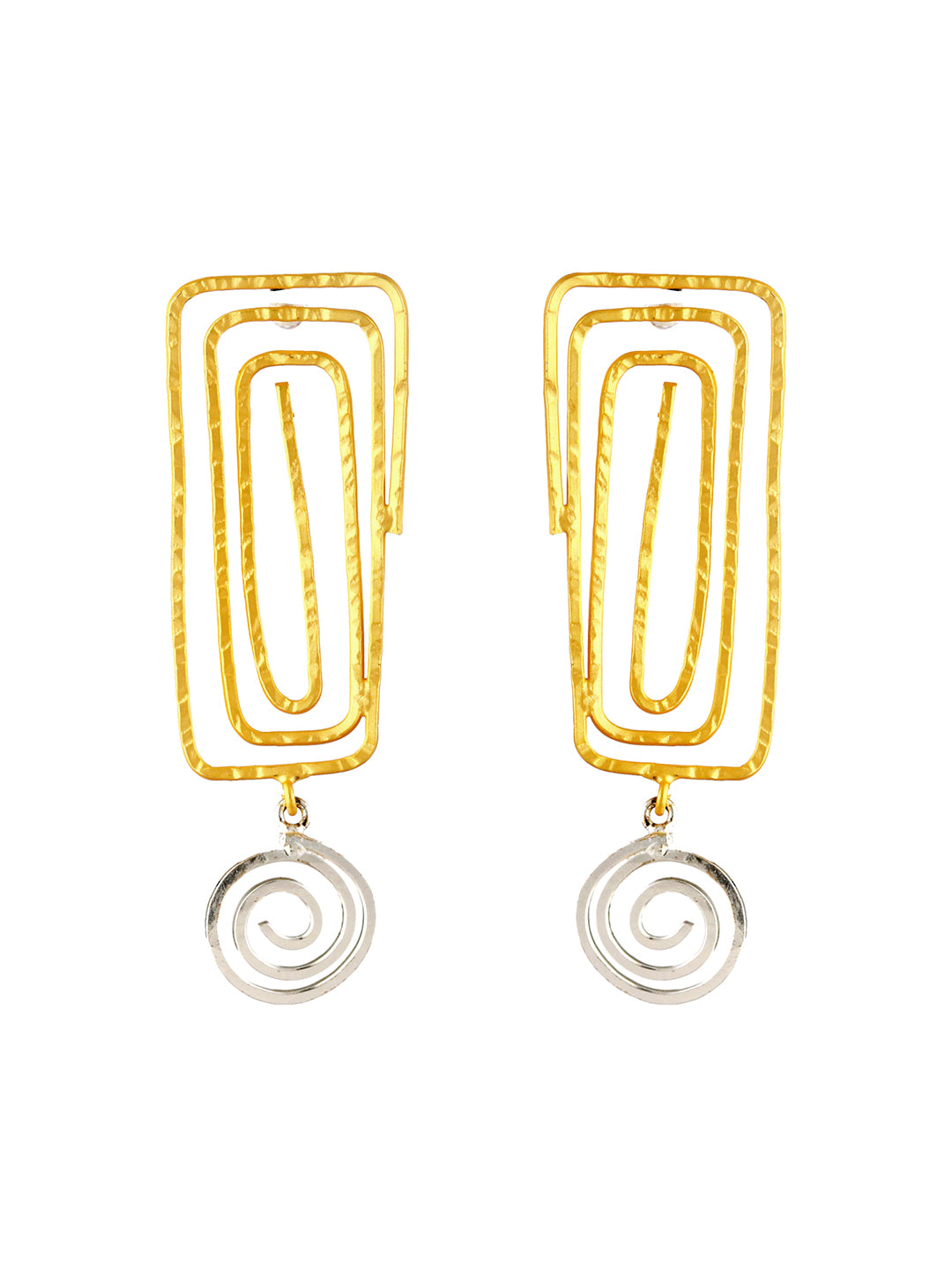 Priyaasi Textured Maze Silver Gold-Plated Drop Earrings