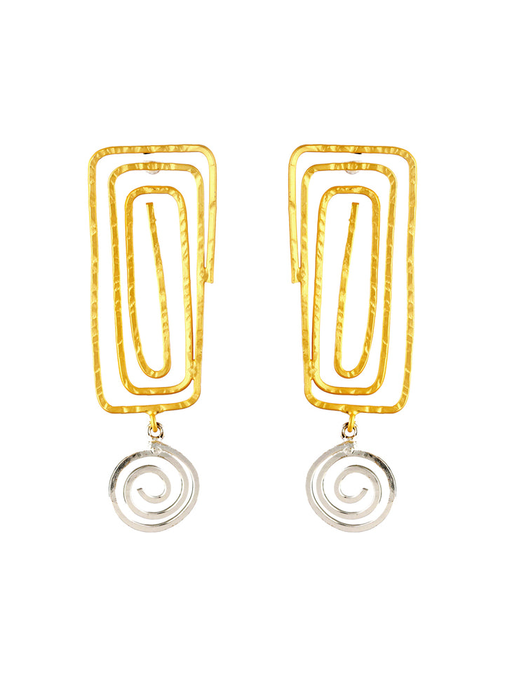 Priyaasi Textured Maze Silver Gold-Plated Drop Earrings