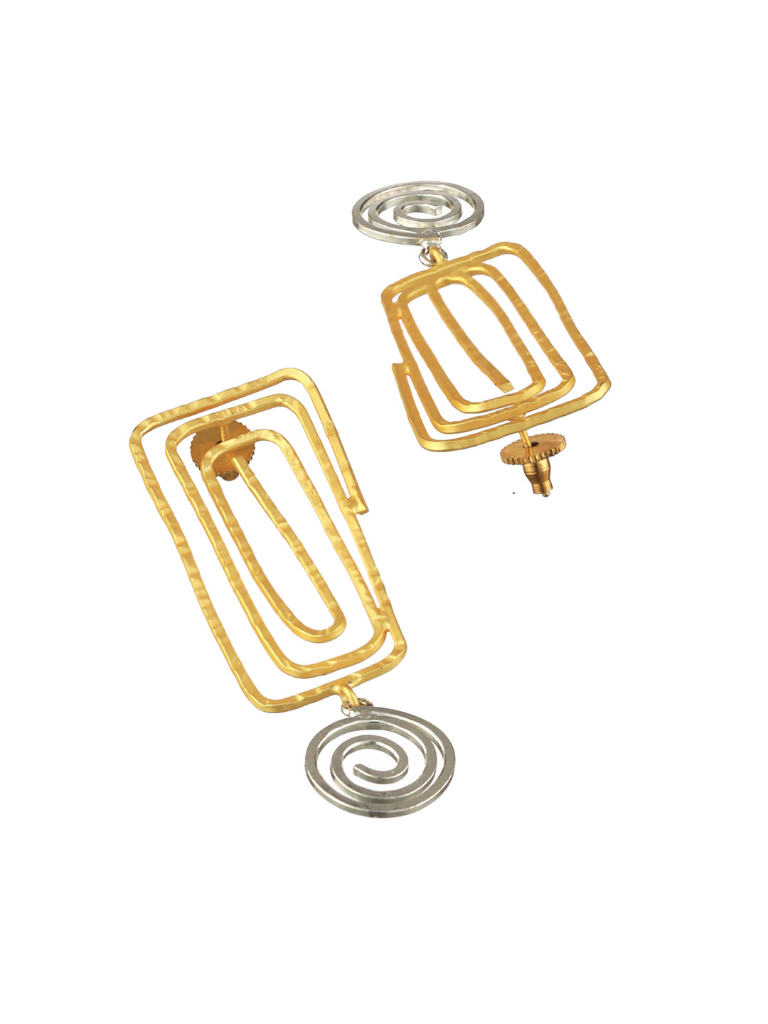 Priyaasi Textured Maze Silver Gold-Plated Drop Earrings