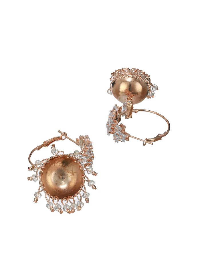 AD Studded Block Hoop Rose Gold-Plated Jhumka Earrings