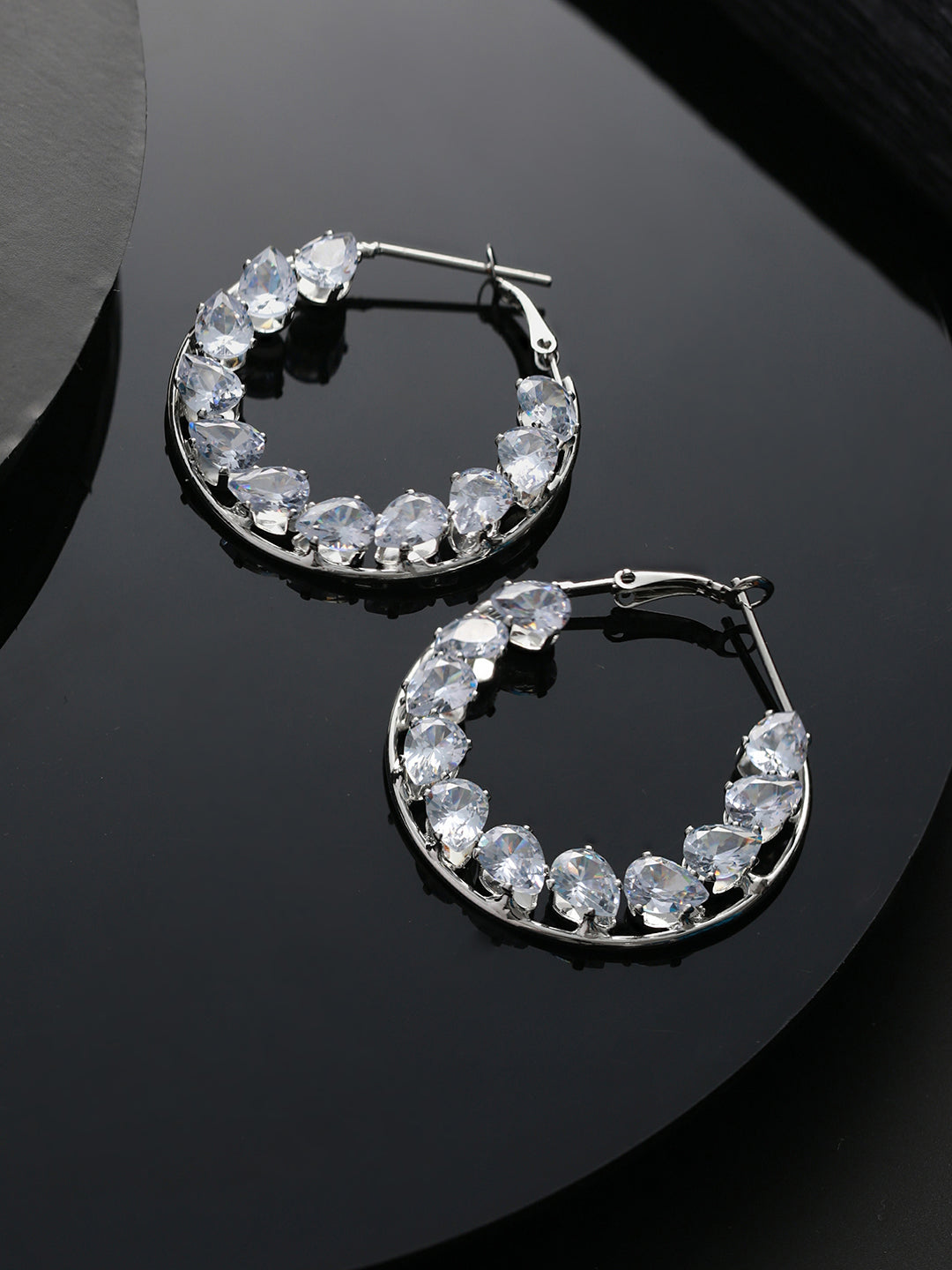 Stylish American Diamond Silver-Plated Hoop Earrings