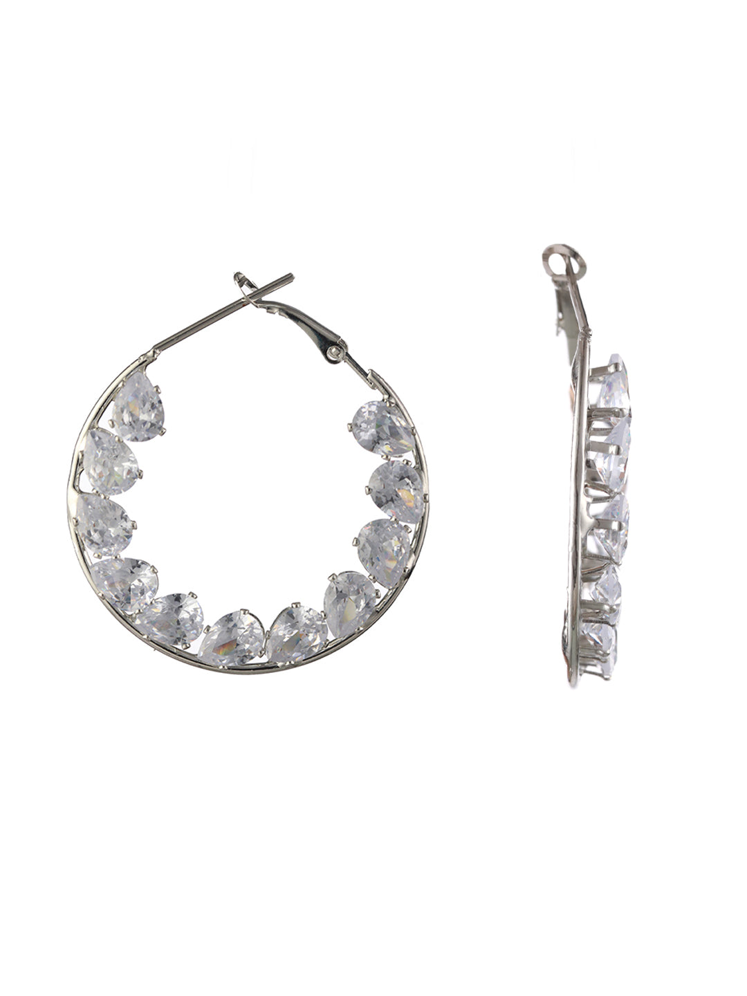 Stylish American Diamond Silver-Plated Hoop Earrings