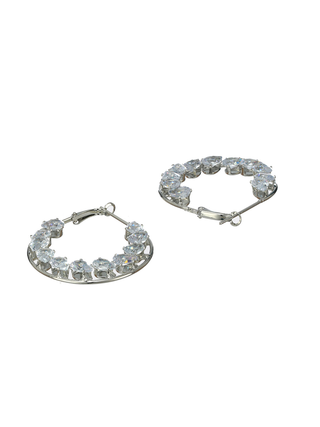 Stylish American Diamond Silver-Plated Hoop Earrings