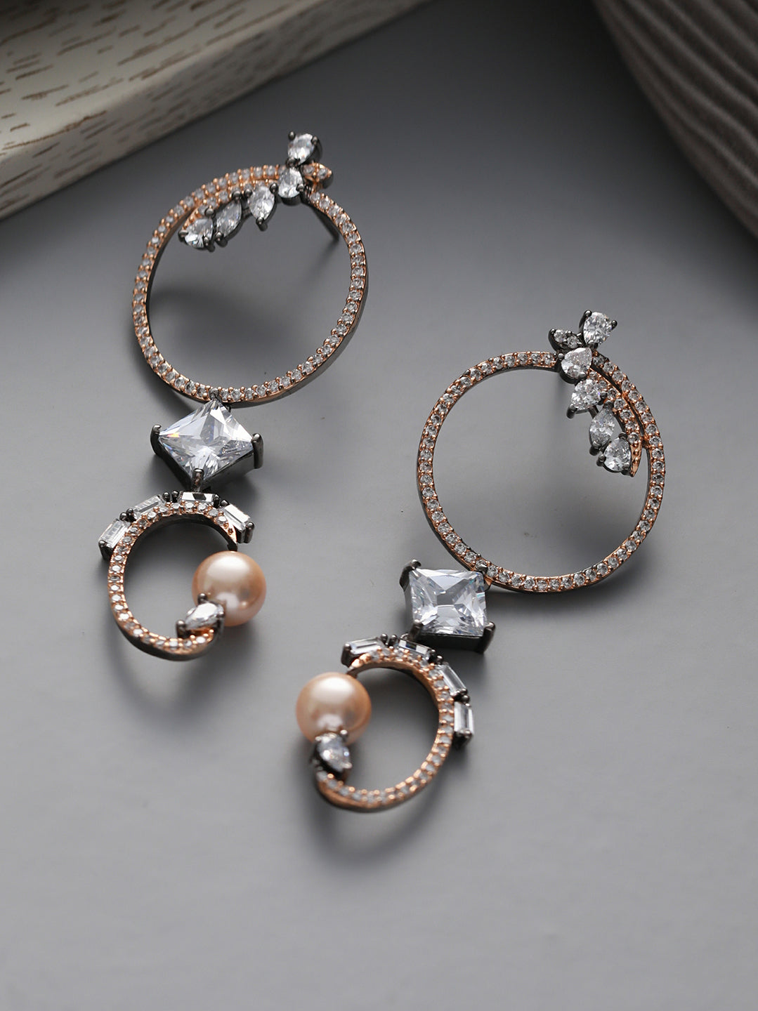 Round Dual-Layer AD Rose Gold-Plated Drop Earrings