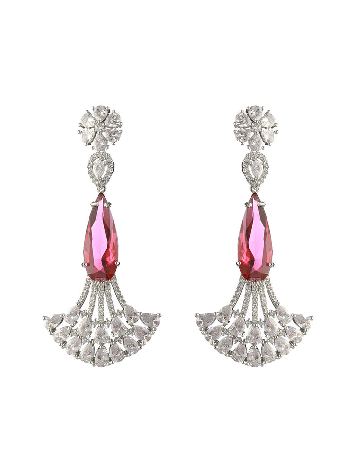 Red Floral AD Studded Silver-Plated Earrings