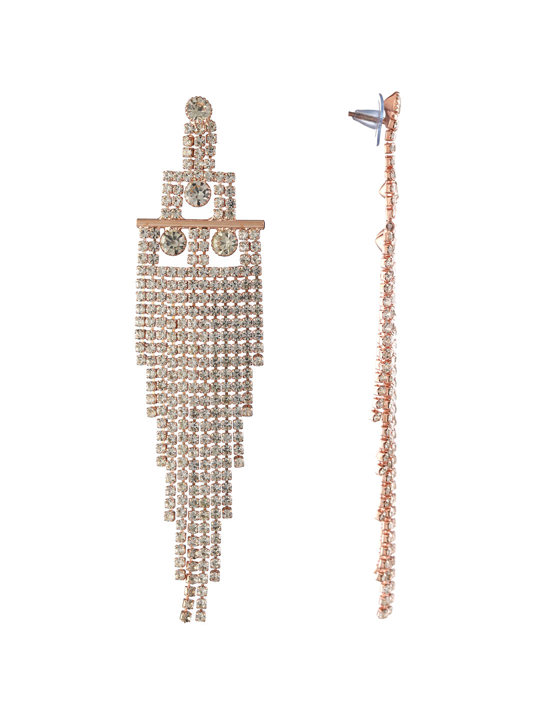 Stunning Tassel Layered Rose Gold-Plated Drop Earrings
