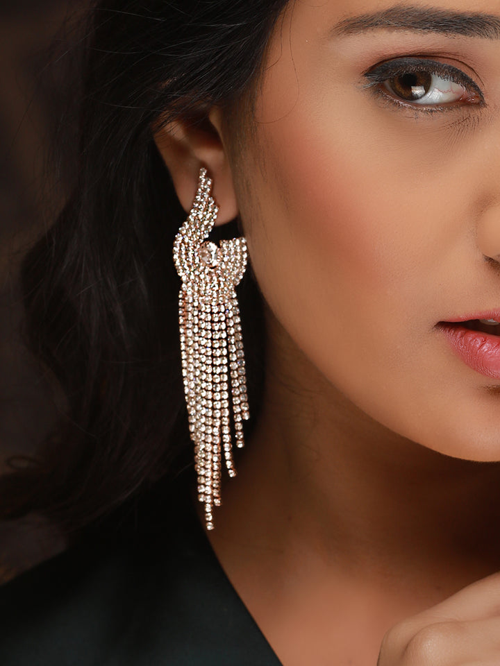 Stunning Studded Tasselled Rose Gold-Plated Drop Earrings