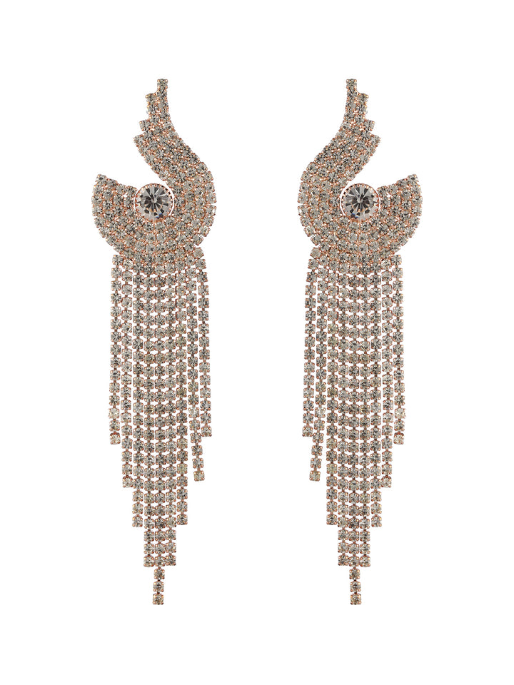Stunning Studded Tasselled Rose Gold-Plated Drop Earrings