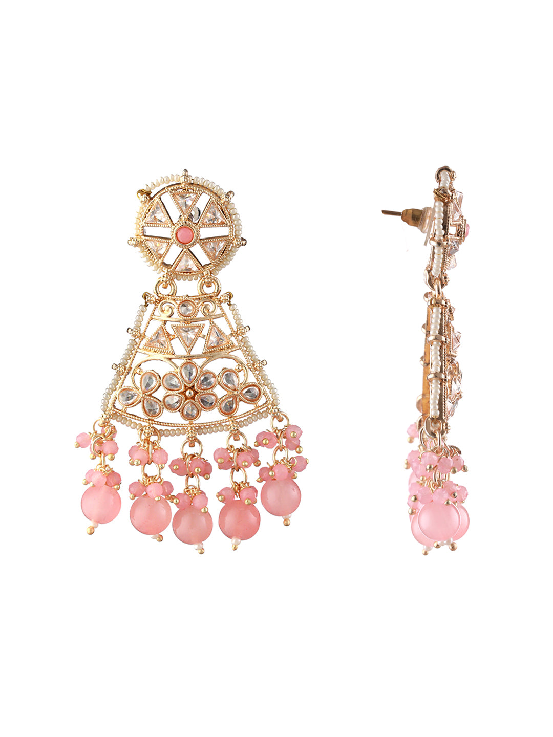 Pretty Pink Studded Floral Gold-Plated Drop Earrings