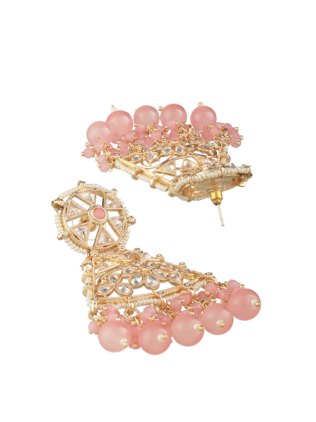 Pretty Pink Studded Floral Gold-Plated Drop Earrings