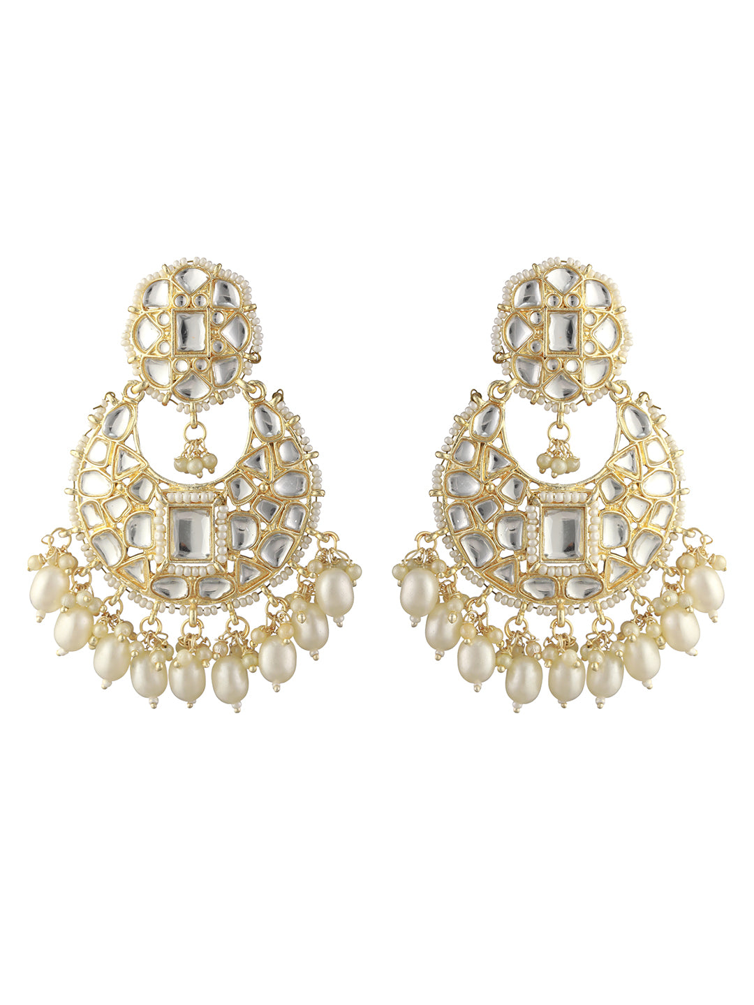 Floral Kundan Pearl Beaded Gold-Plated Chandbali Earrings