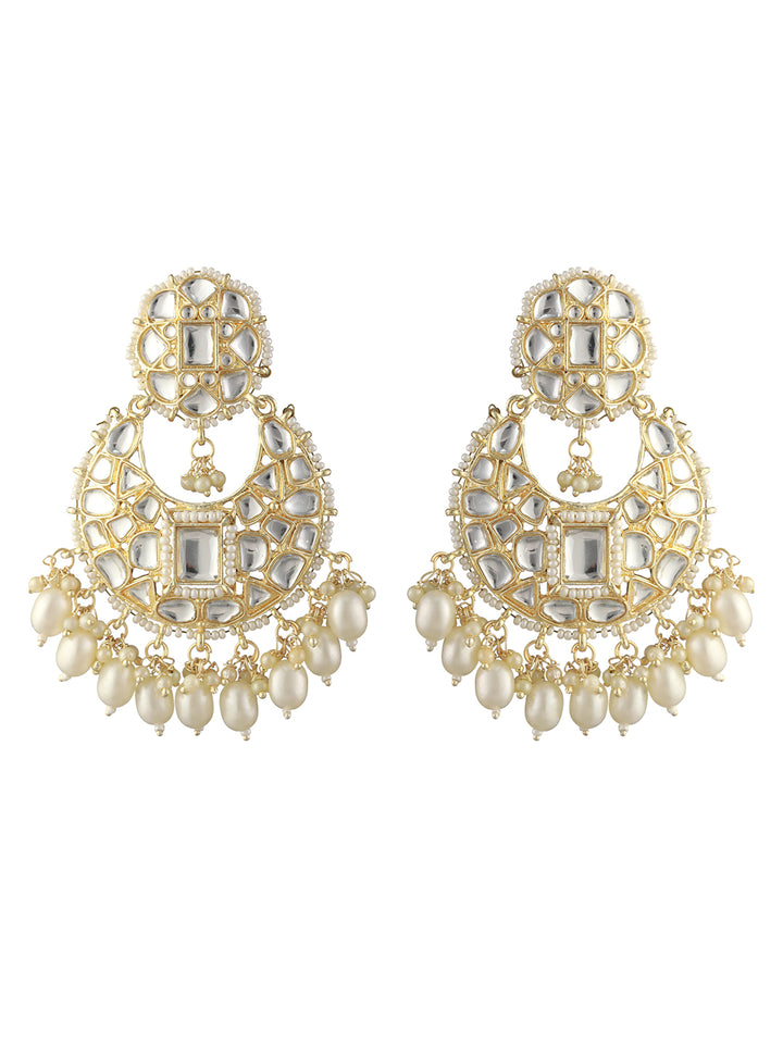 Floral Kundan Pearl Beaded Gold-Plated Chandbali Earrings