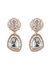 Floral AD Studded Rose Gold-Plated Drop Earrings