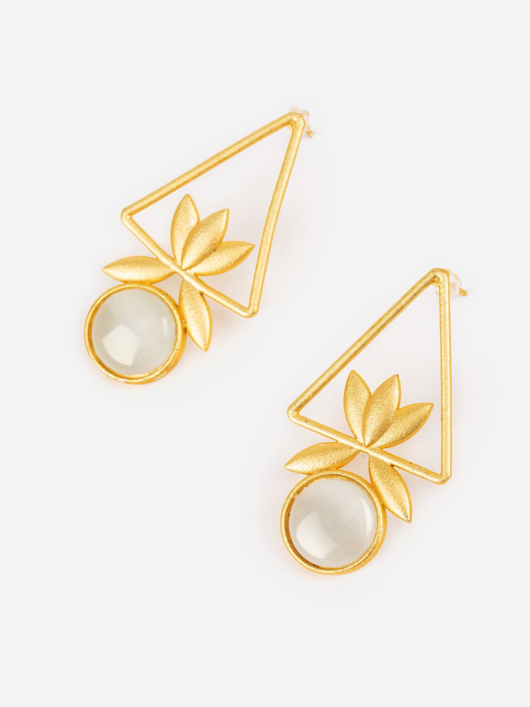 White Stone Studded Floral Gold-Plated Drop Earrings
