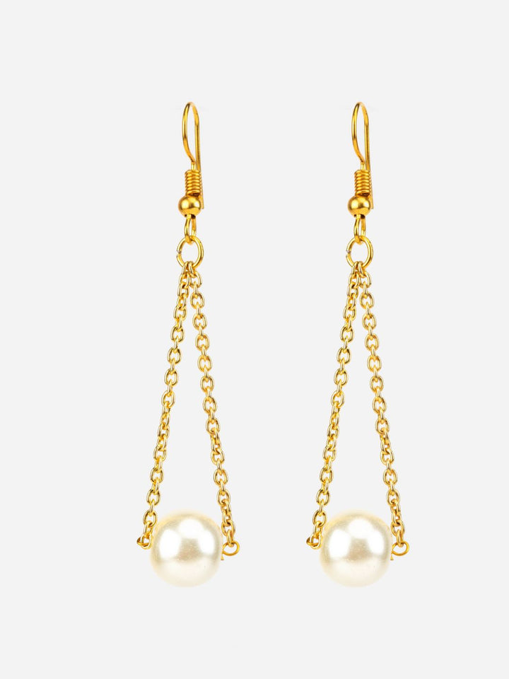 White Pearl Link Chain Gold-Plated Drop Earrings
