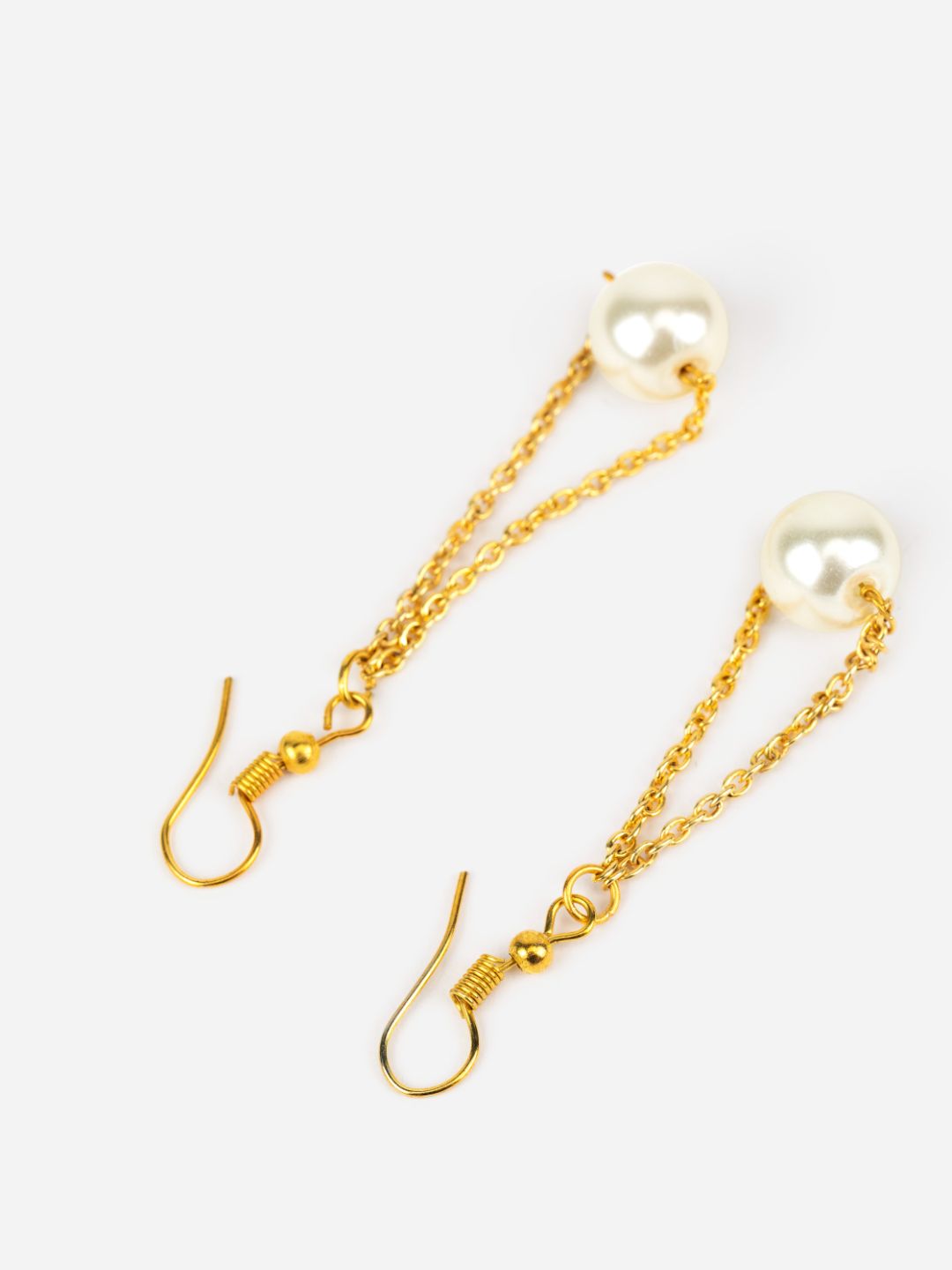 White Pearl Link Chain Gold-Plated Drop Earrings