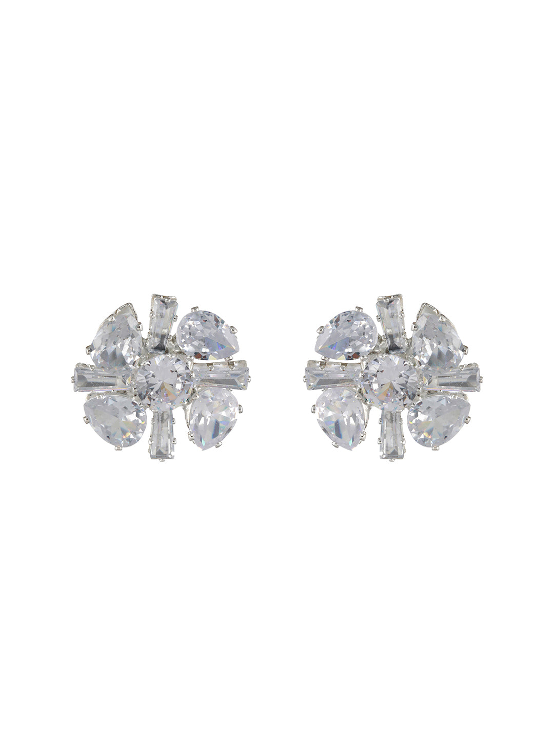 Floral American Diamond Silver-Plated Stud Earrings