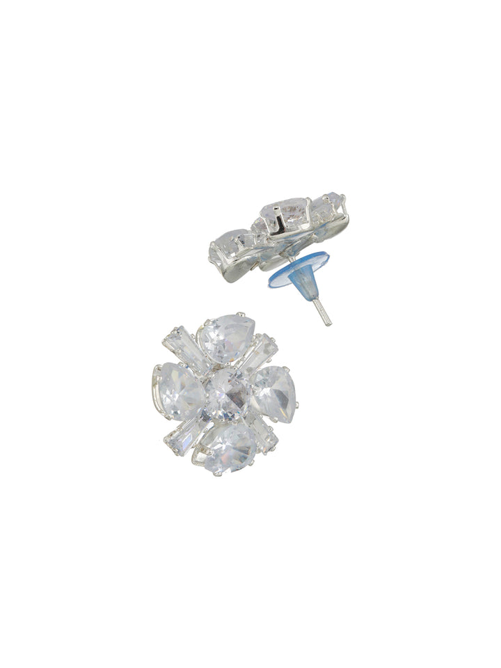 Floral American Diamond Silver-Plated Stud Earrings