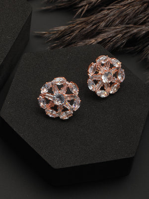 Floral American Diamond Rose Gold-Plated Earrings