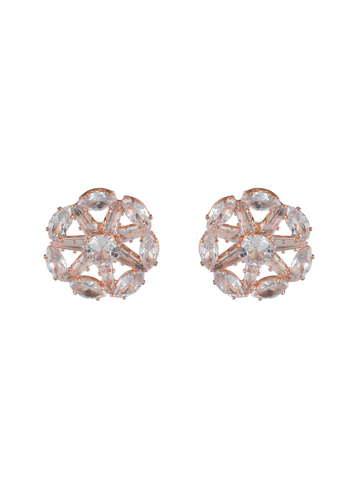 Floral American Diamond Rose Gold-Plated Earrings