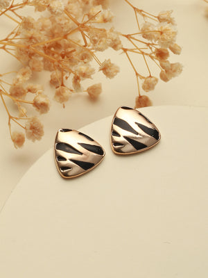 Triangular Striped Design Rose Gold-Plated Stud Earrings