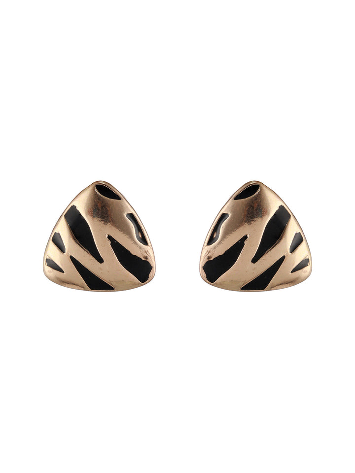 Triangular Striped Design Rose Gold-Plated Stud Earrings