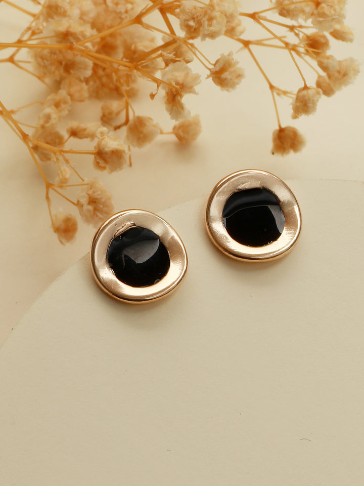 Round Black Rose Gold-Plated Stud Earrings