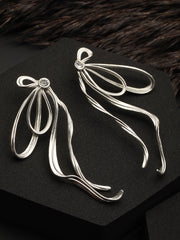 Studded Wired Bow Silver-Plated Drop Earrings