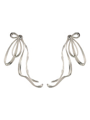 Studded Wired Bow Silver-Plated Drop Earrings