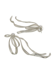 Studded Wired Bow Silver-Plated Drop Earrings