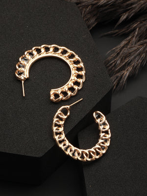 Circle Link Rose Gold-Plated Half-Hoop Earrings