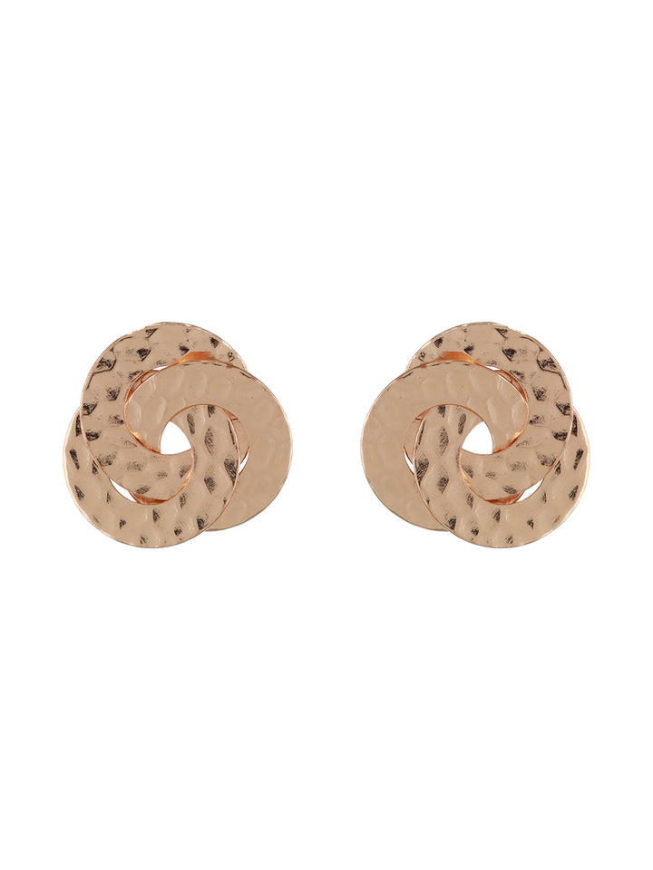 Textured Tri-Rings Rose Gold-Plated Stud Earrings