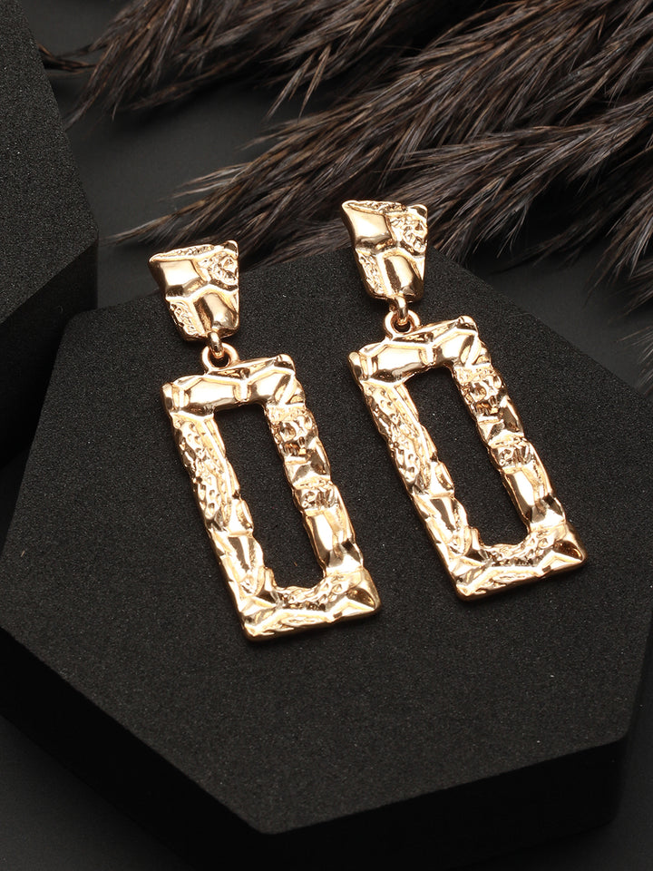 Textured Brick Gold-Plated Drop Earrings