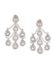 Pink Leaves AD Studded Silver-Plated Drop Earrings