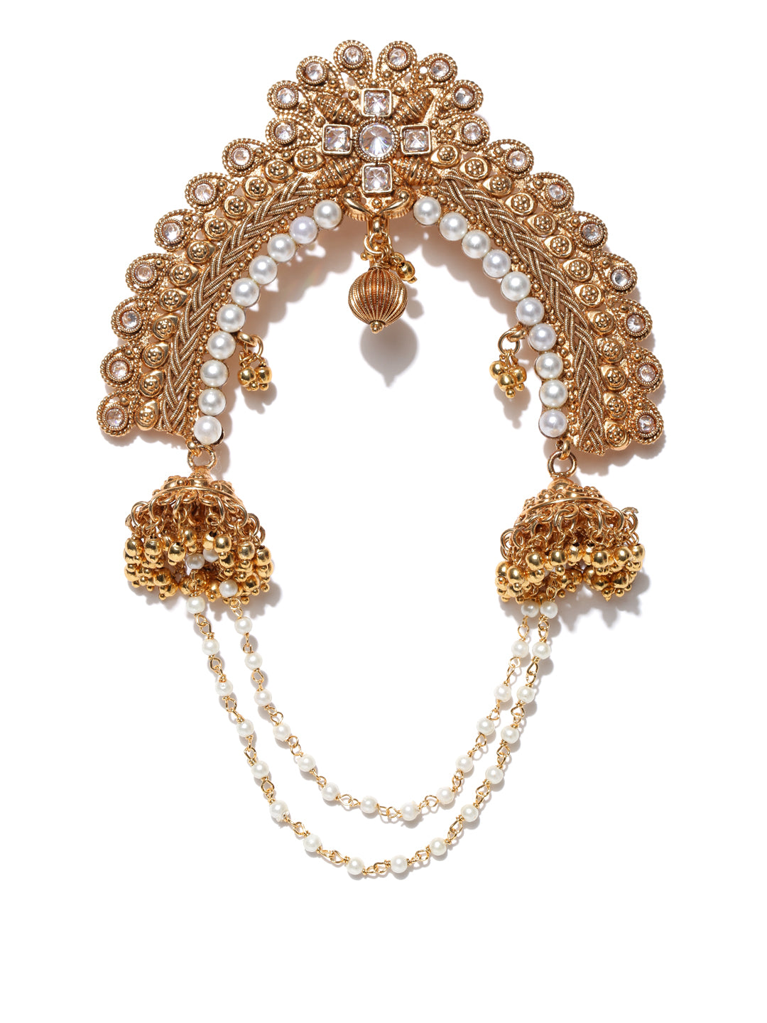 Elegant Pearl Polki Gold Plated Bun Pin/Hair Accessory