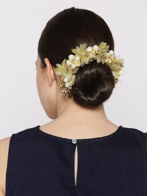 Golden and White Floral Gajra Hair Accessories for Women